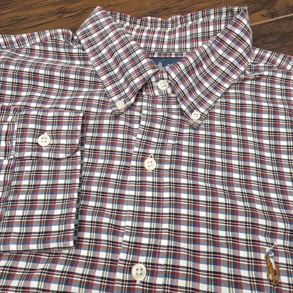 Ralph Lauren Mens XL Red Blue Plaid Custom Fit Button Down Shirt Flesh Pony LS
